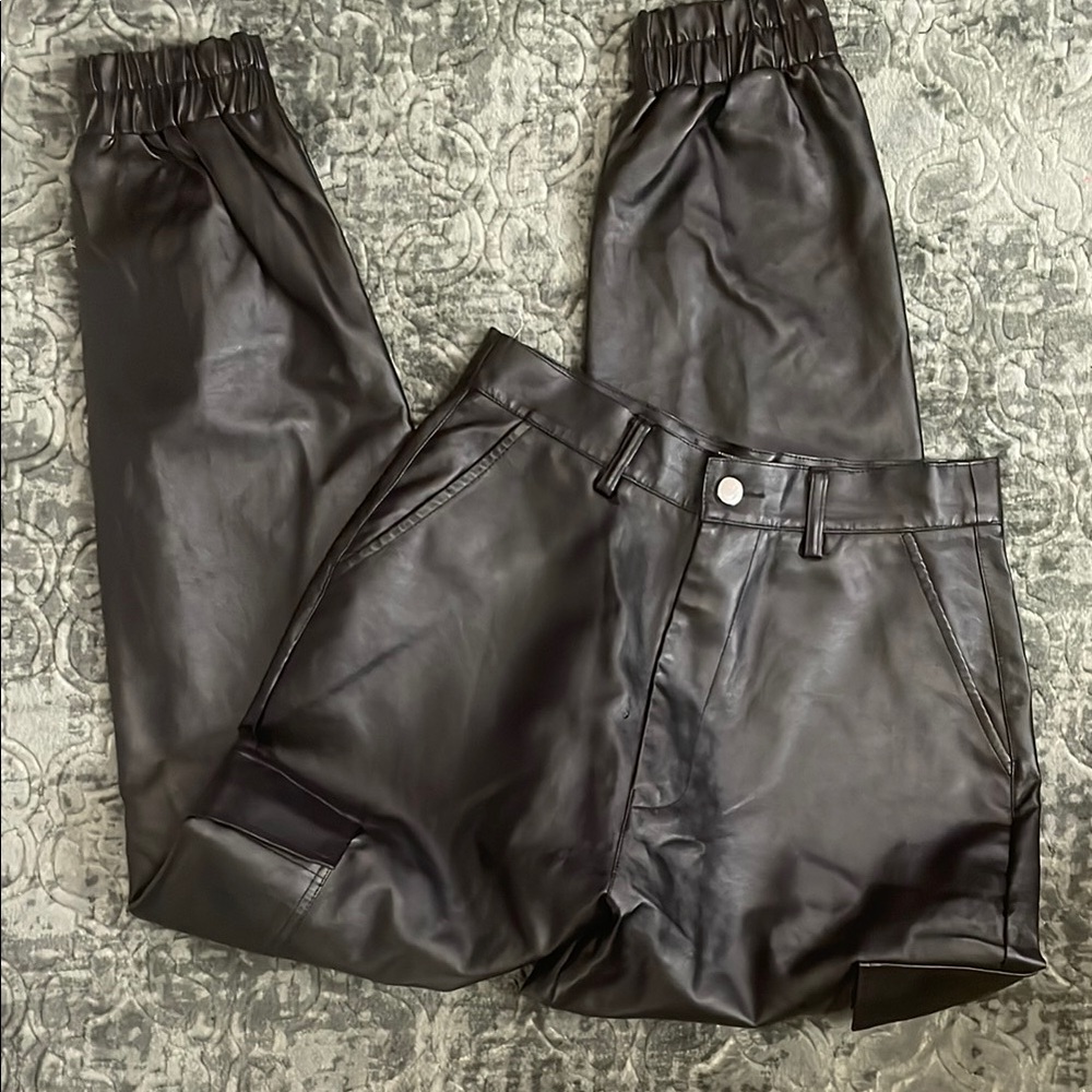 Missguided Black Faux jogger Leather Pants